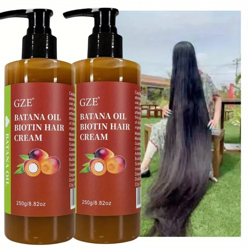 2 Pack GZE Batana Oil Biotin Hair Cream Strong Hair Anti-Breakage Repair Split Ends Silky For Dry Hair Qme Batana Oil Cream
