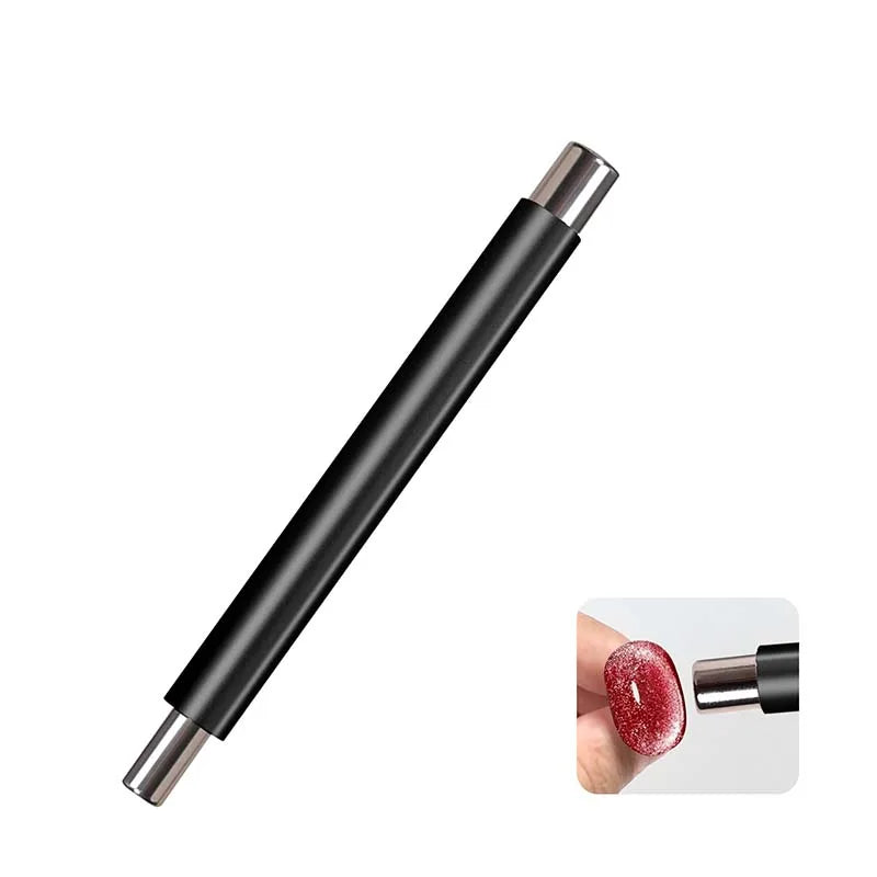 Strong magnetic Long Double Head Nail Magnet Tool Pens Magnetic Cat Eye Gel Polish Nail Art Kit for DIY Salon Studio Or Home Use Qme Black no ball
