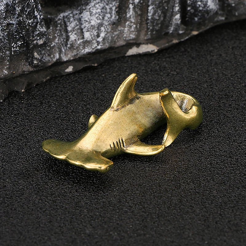 Vintage Brass Shark Figurines Pure Copper Hammerhead Statue Desktop Qme