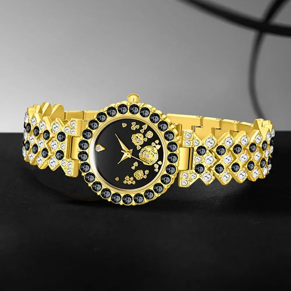 6PCS Women's Watch Set Fashion Trend Versatile Flower Elements Quartz Watch Bracelet Necklace Earrings Set Perfect Gift Qme