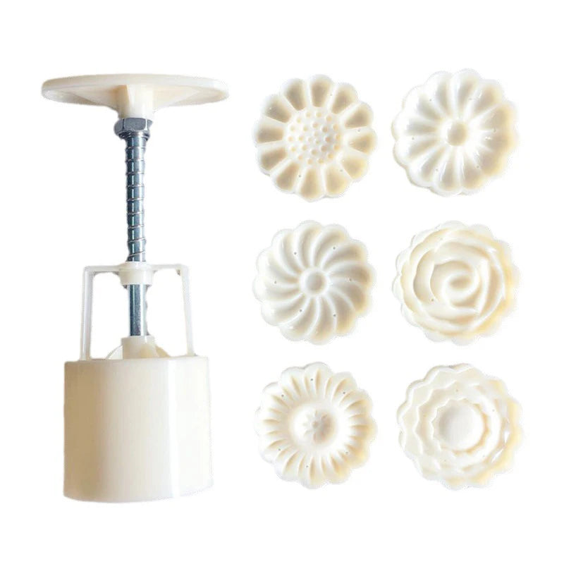 Mooncake Mold Set Pattern Seal, Suitable For Mid-Autumn Cakes, Diy Cookies, Flower Dessert Making Tools Baking Tool Home、 Qme 2 SET White