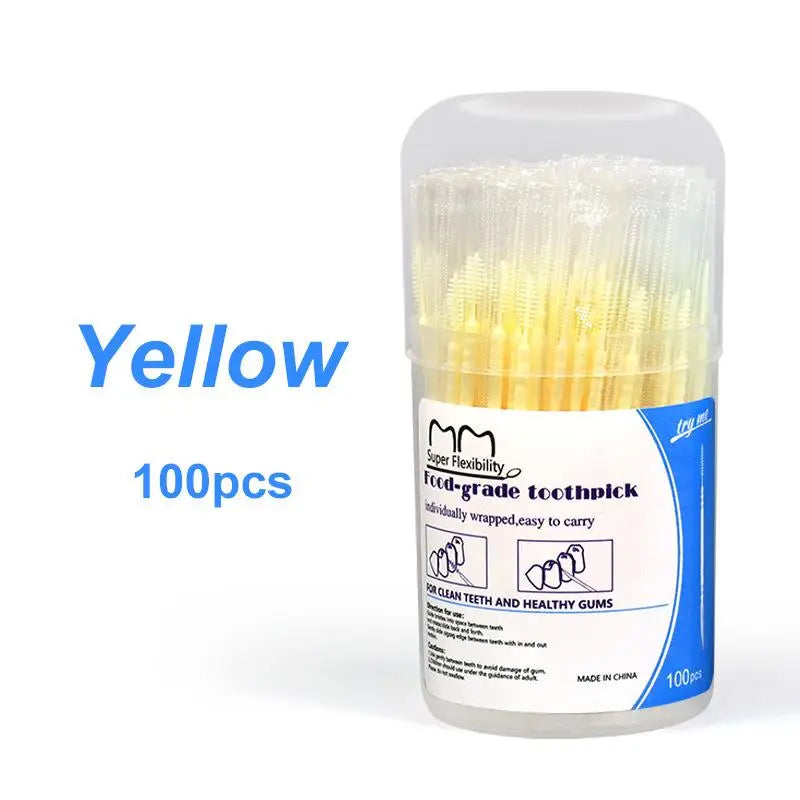 Box Independent Packaging Toothpick Double-ended Interdental Brush Qme Yellow
