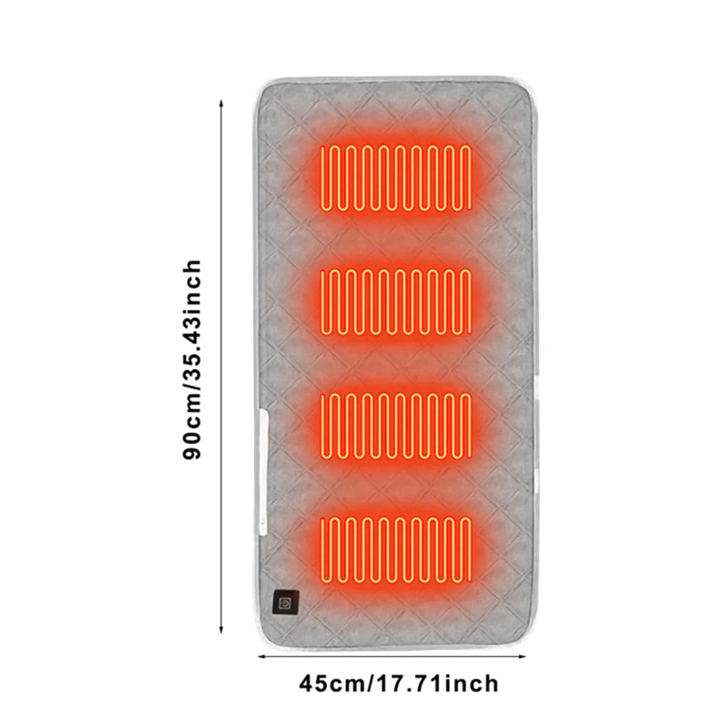 4 Heated Areas Camping Chair Heated Cushion Portable Heating Mat Cushion 3 Adjustable Temperature Type C/USB Charging for Winter Qme Grey 45X90CM Oxford Cloth Autumn And Winter