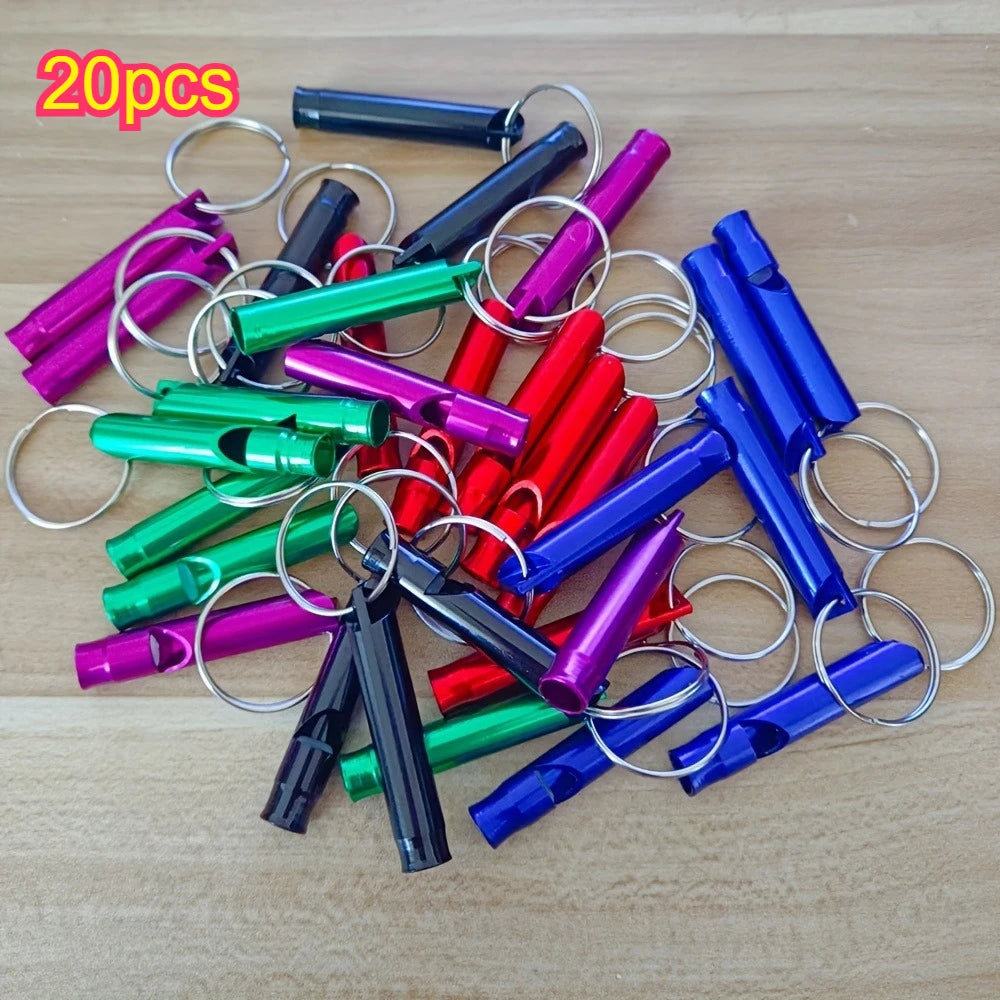 High Decibel Aluminum Alloy Survival Whistle, Portable Keychain Emergency Safety Whistle for Outdoor Camping Hiking Qme 20pcs
