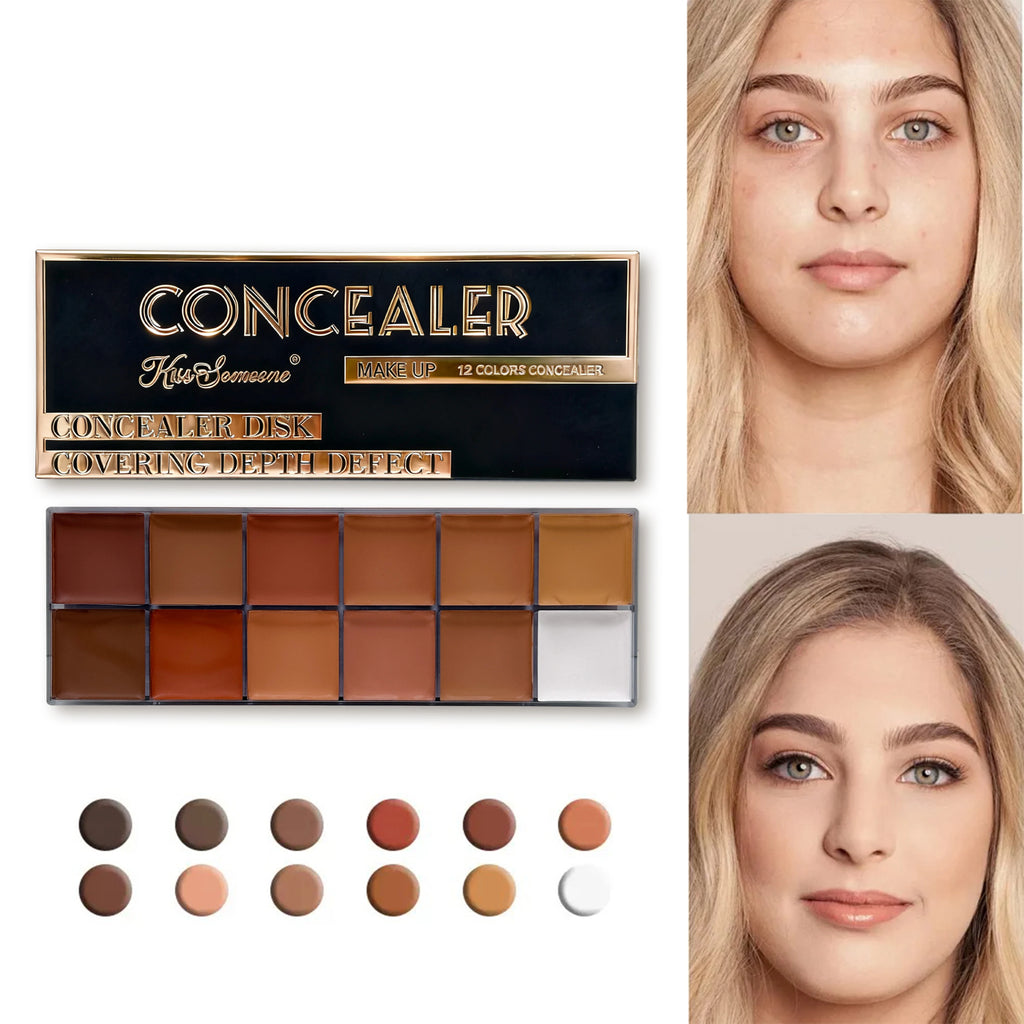 12 Color Concealer Dark Skin Waterproof Full Cover Foundation Make-Up Beauty Makeup Face Makeup Sunscreen Powder Blusher Eye Qme