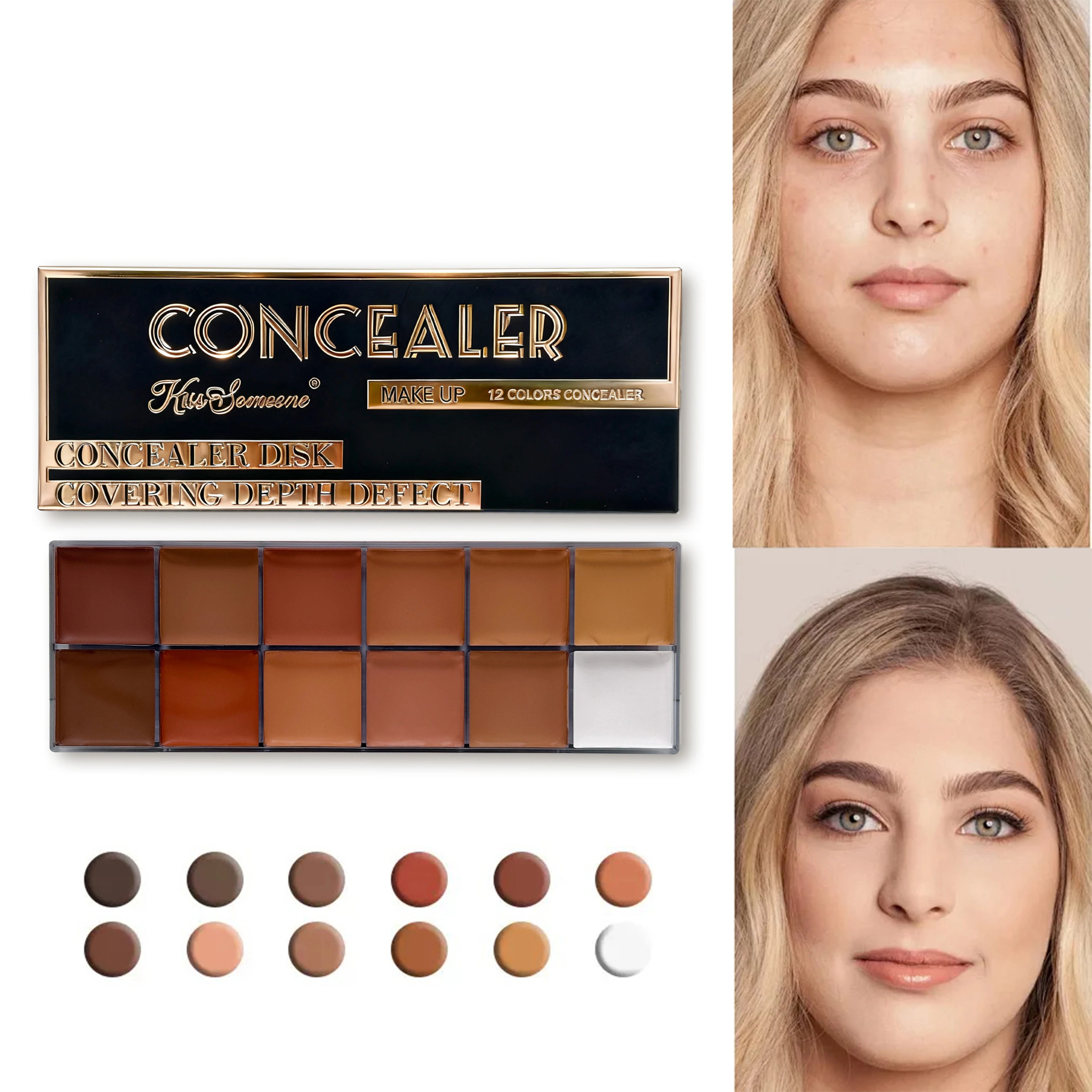 12 Color Concealer Dark Skin Waterproof Full Cover Foundation Make-Up Beauty Makeup Face Makeup Sunscreen Powder Blusher Eye Qme