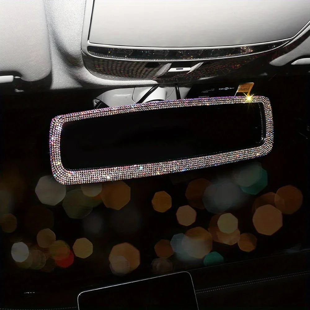 Shimmering water-drop diamond mirror car rearview mirror interior accessory rearview protection cover interior kit Qme