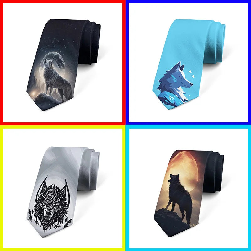 Funny Wave Head Printed Tie Adult Wide Polyester Slim Shirt Suit Qme