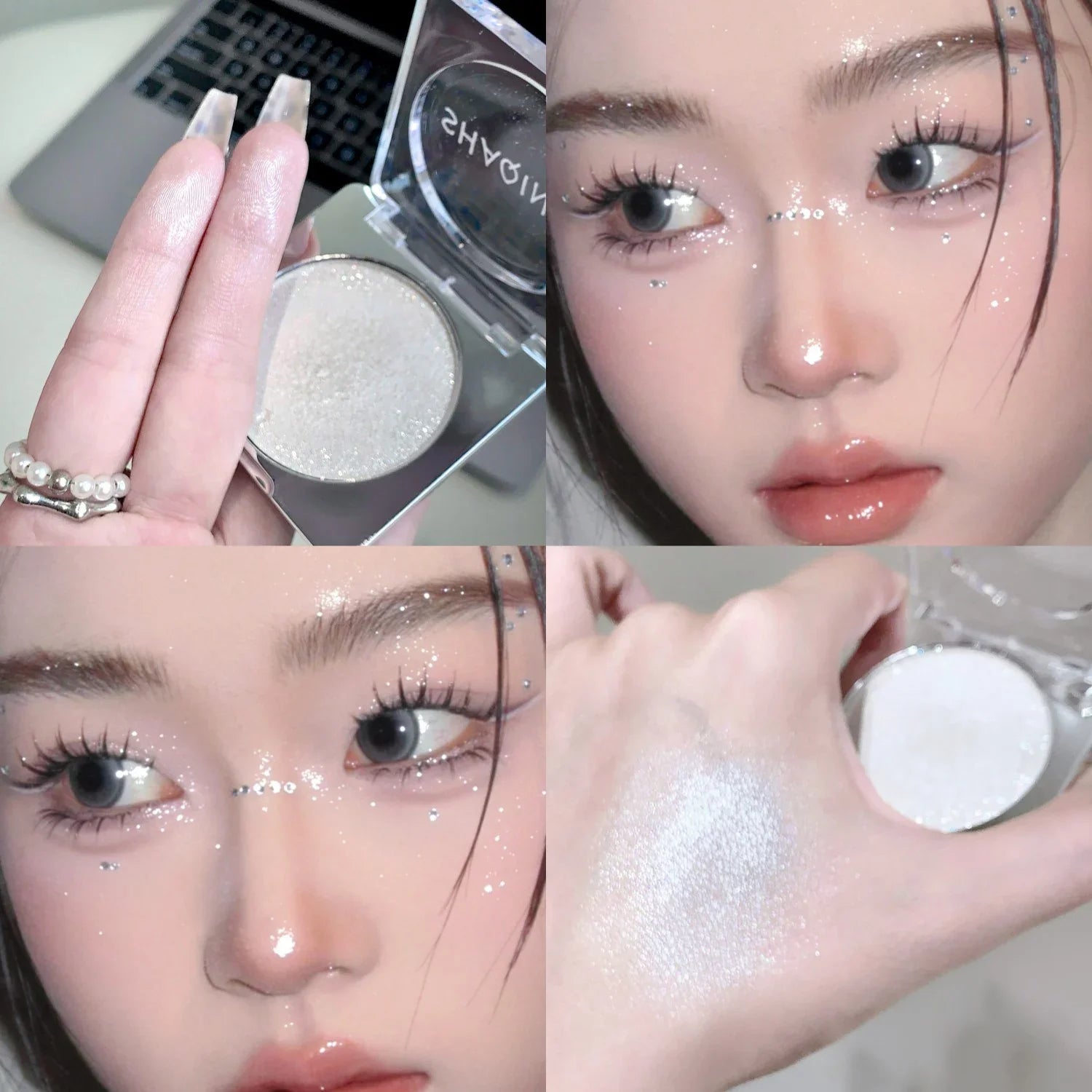 Monochrome Glitter Highlighter Contour Brighten Face Body Sparkle Shimmer High Gloss Mashed Potato Diamond High Light Palette Qme 01