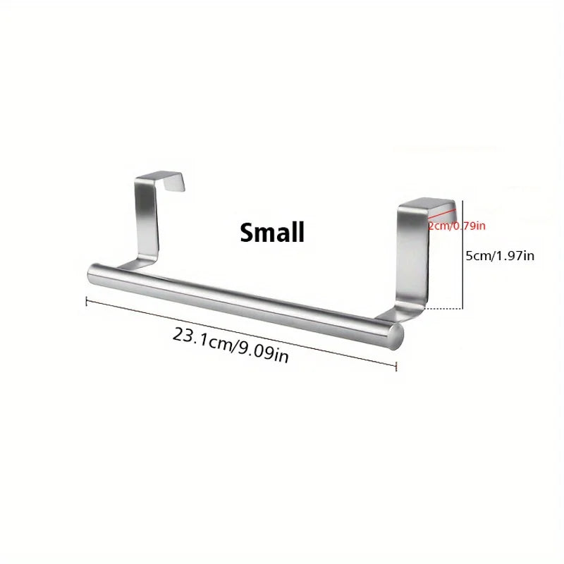 1pc Kitchen Stainless Steel Towel Rack Storage Rack Non-Porous Cabinet Door Back Rag Rack Storage Qme S