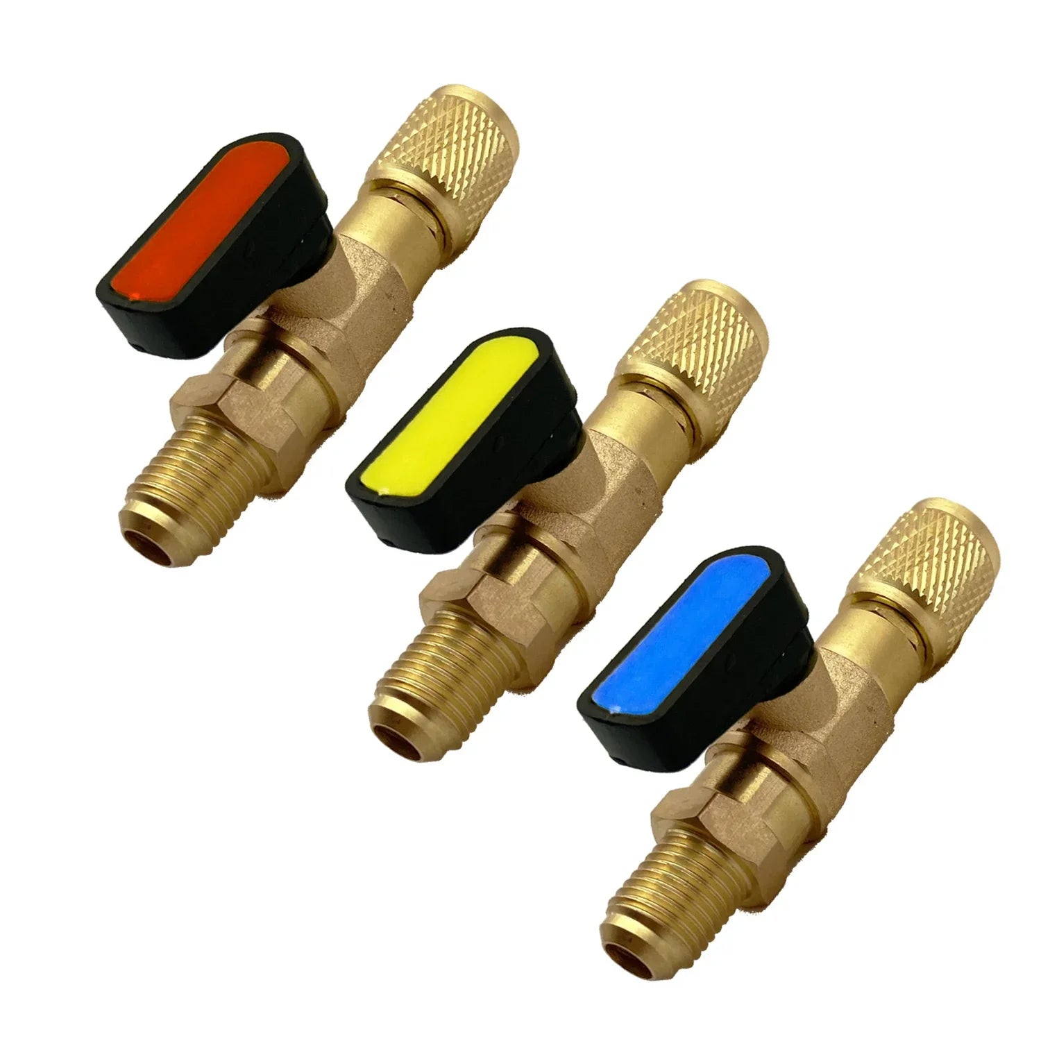 Refrigerant Angled Shut-Off Ball Valve Adapter 1/4" SAE R22 R12 R410a Air Conditioning Charging Hoses AC Refrigerant Tools Qme 3pcs Straight Valve