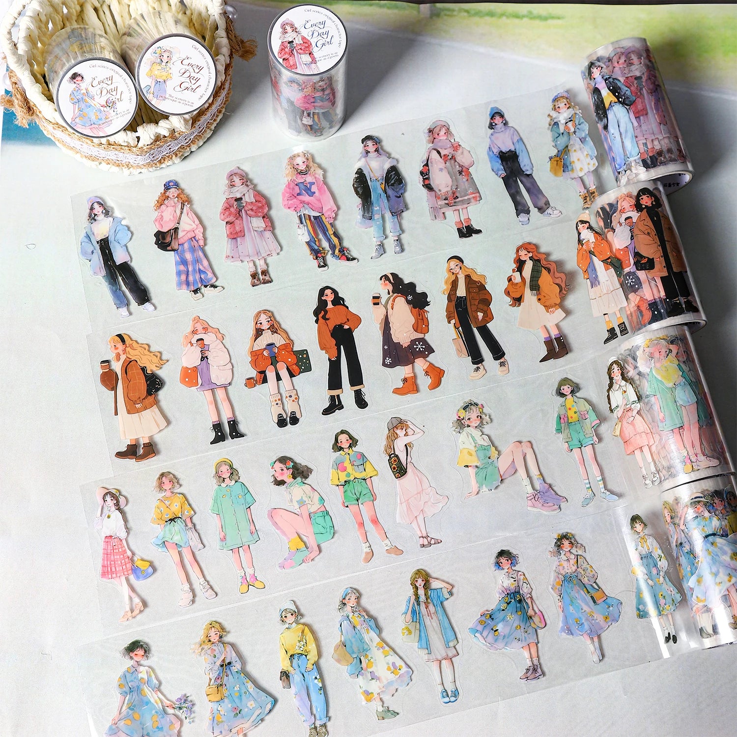 1 Roll Fashion Girl Stickers 4 Seasons Outfit DIY Scrapbook Journal Washi Tape for Phone Case Notebook Decoration Cute Stationer Qme