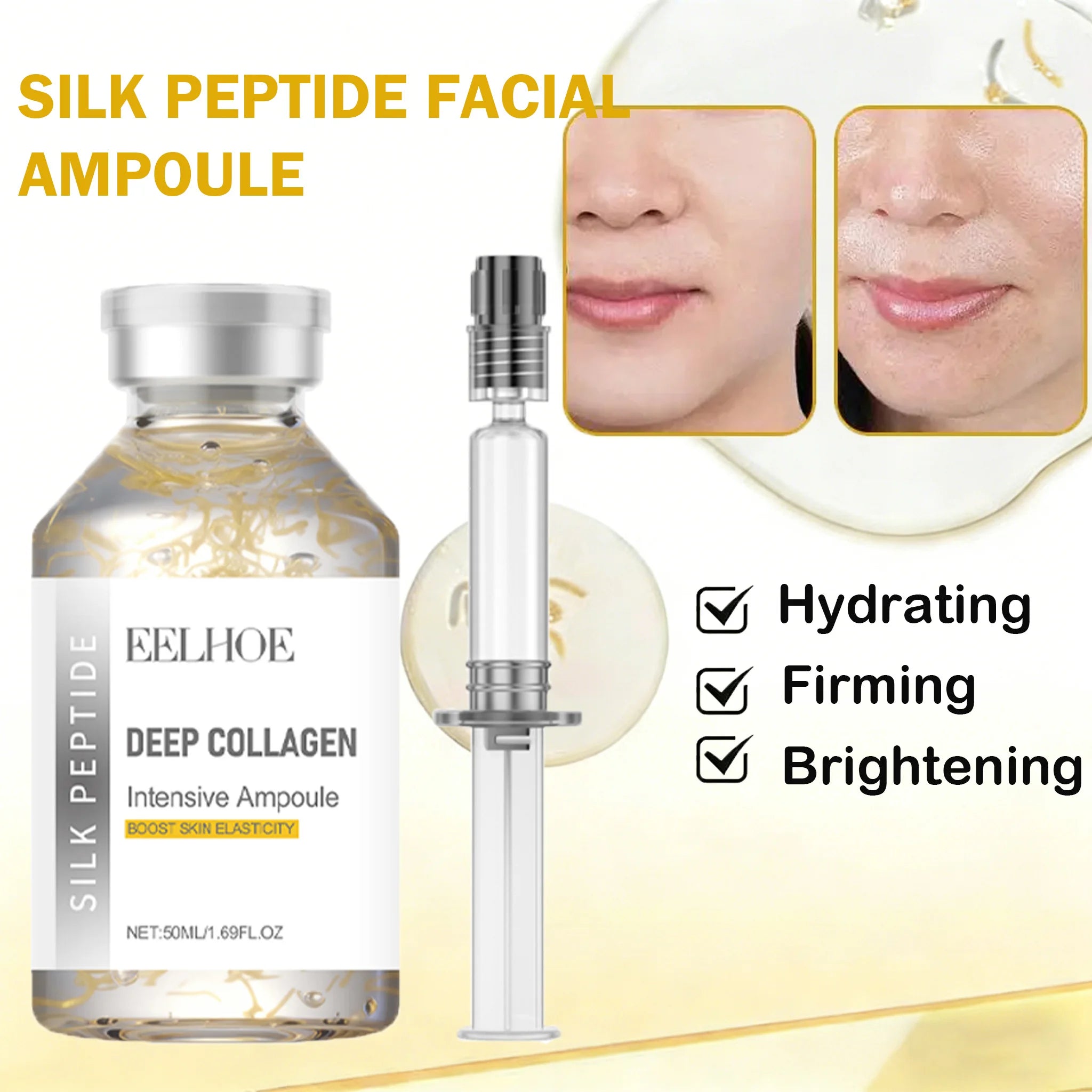 Silk Peptide Intensive Lifting Ampoule Deep Collagen Intensive Revitalizing Essence Face Tightening Smoothing Anti Aging Serum Qme