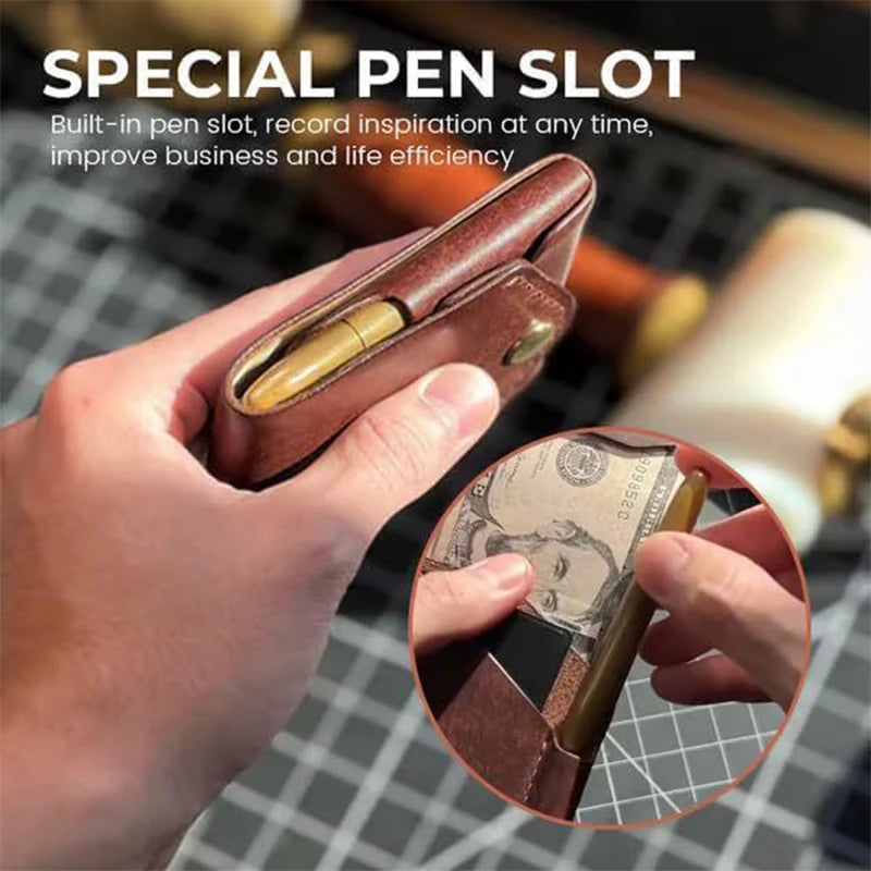 Multifunctional Compact Wallet Handmade Leather Card Holder Small Qme