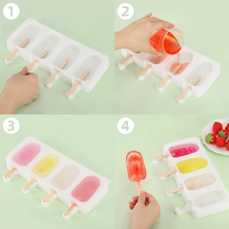 4-hole Silicone Popsicle Mold Homemade Ice Cream Juice Popsicle Mold Household Homemade Popsicle Mold Tray Qme