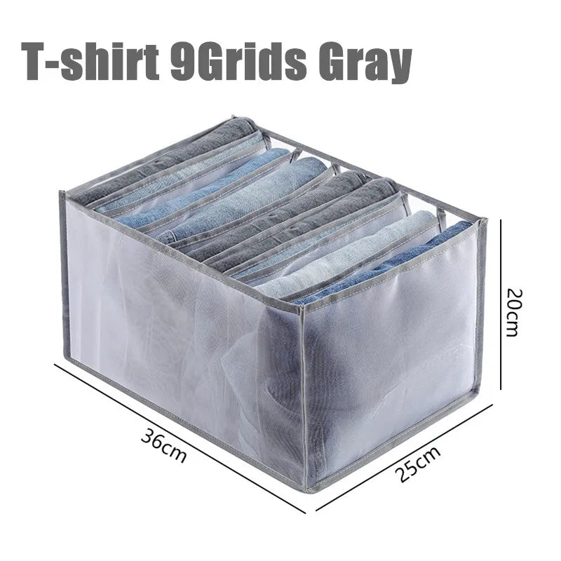 Clothing Storage Organizer Box Cabinets Drawer Jeans Organizer Underwear Pants T-Shirt Socks Storage Box Save Wardrobe Space Qme T-shirt-Gray