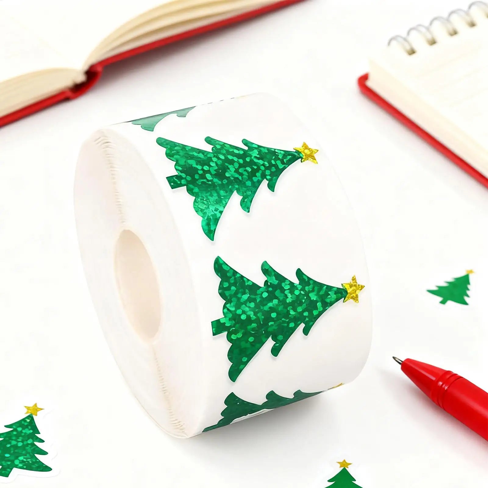 1pc Christmas Tree Rolled Stickers 500 Pieces Holiday Self-Adhesive Decals Christmas Self Adhesive Stickers for Decorations DIY Qme