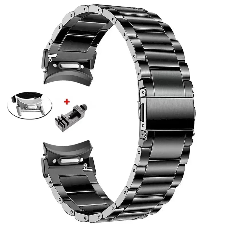 Titanium Stainless Steel Strap for Samsung Galaxy Watch 6 Classic 43 47mm 40/44mm Band for Galaxy Watch 6 5 4 No Gaps Wristband Qme SPACE GREY Tool Watch 5 Pro 45mm