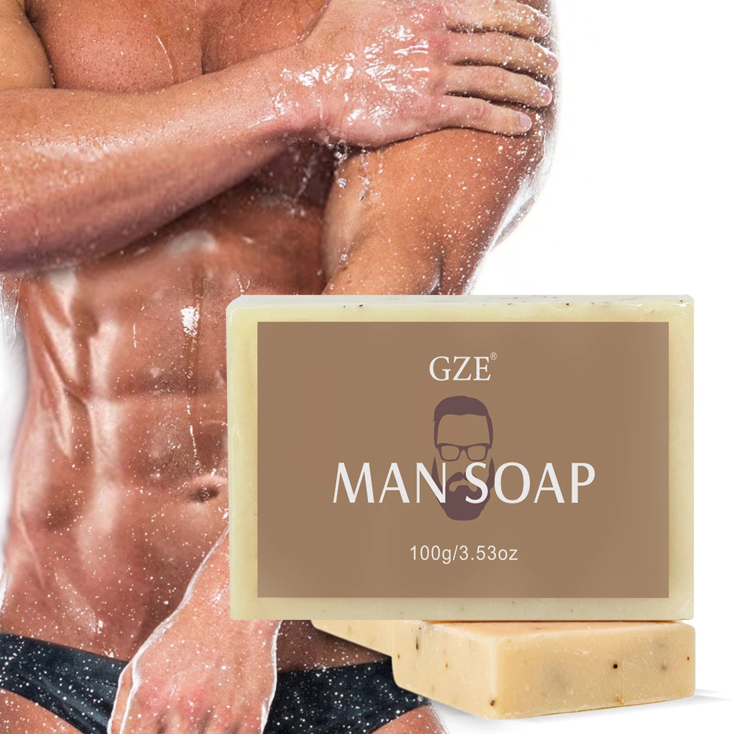 GZE Men's Exfoliating Scrub Bar 3-in-1 Body Face & Shaving Cleanser Hydrating Moisturizing Grooming Soap Men+Care Qme