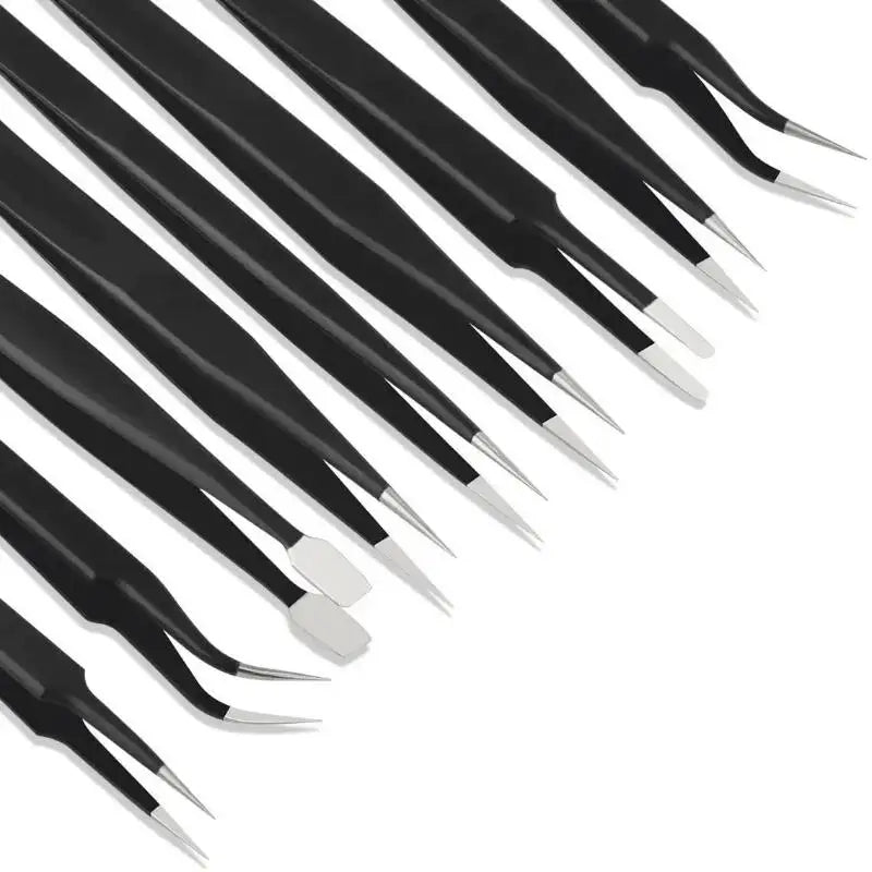 Anti-Static Stainless Steel Precision Tweezers Set: Industrial-Grade for Electronics Repair, Model Making & Delicate Home Tasks Qme