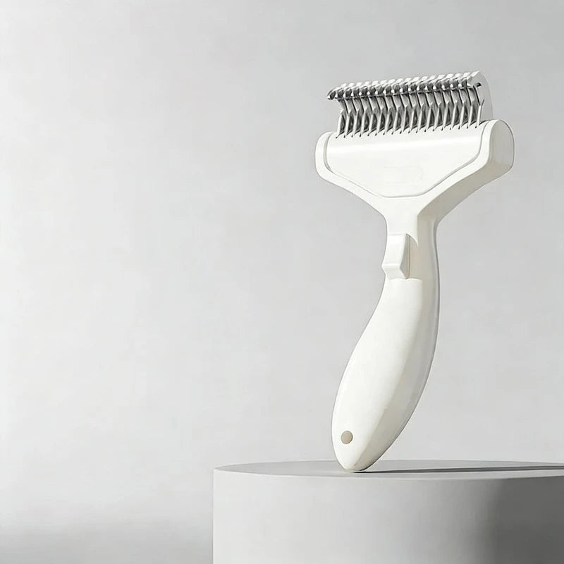 Pet Hair Removal Comb Curved Stainless Steel Teeth Dogs Cats Qme White