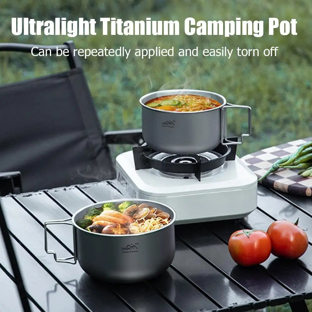 1pcs Ultralight Titanium Coating Pot Portable Cookware with Handle for Backpacking Hiking Outdoor Cooking Equipment Qme