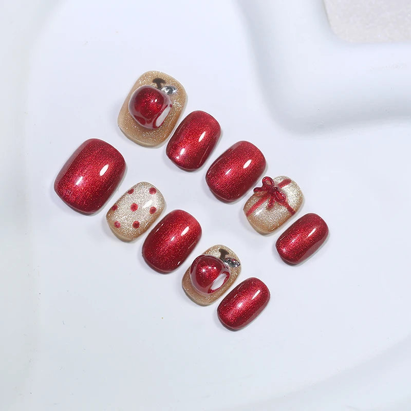 Christmas Shiny Red Fake Nails Cute Press Hand-painted Snowflake Qme GJ-CDJ-2642-M