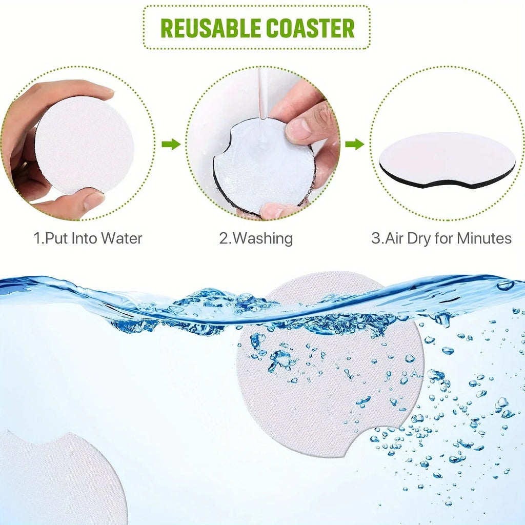 10PCS Neoprene Sublimation Blank Car Coasters, Circular Opening Blank Sublimation Coasters For Thermal Sublimation DIY Crafts Qme
