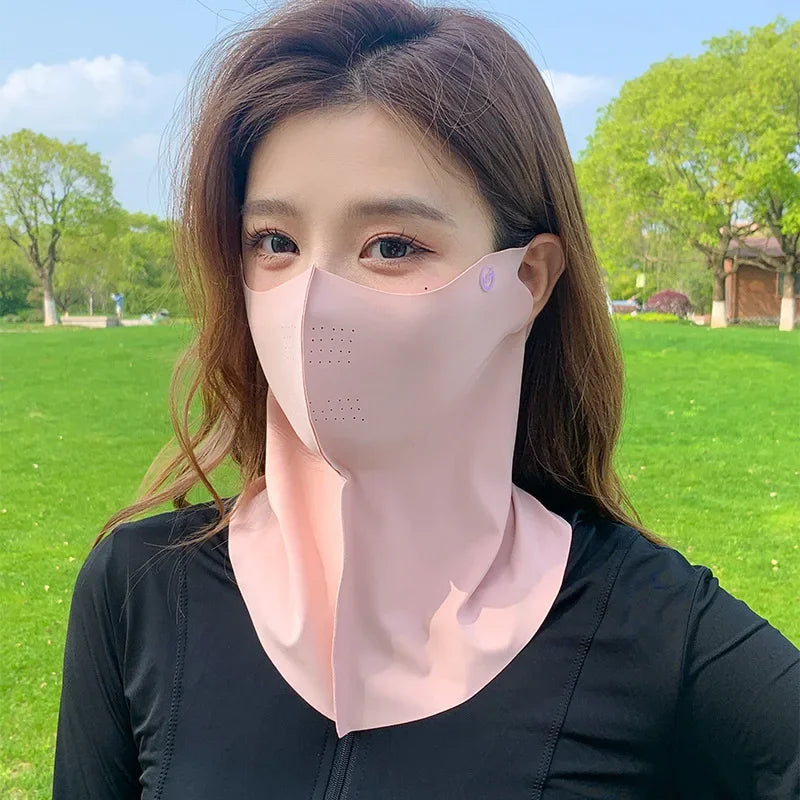 Women Summer UV Protection Neck Scarf Ice Silk Face Mask Cover Outdoor Wrap Cover Sports Cycling Sun Proof Sunscreen Dustproof Qme Pink
