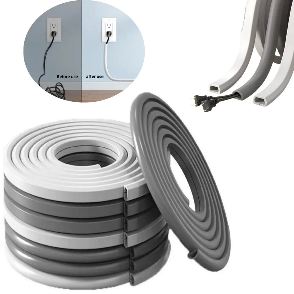 Arc Floor Cable Protector Invisible Flexible Cable Tray PVC Self-adhesive Anti-Step Protector Wire Organizer Home Decoration Qme