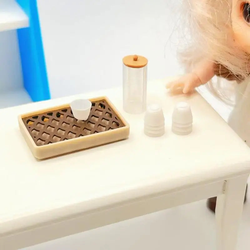 Miniature Tea Tray Ornament Dollhouse Home Mini Decoration Qme