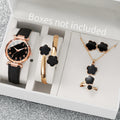 6PCs/Set Women's Watch Fashion Digital Leather Quartz Watch with Unique Flower Jewelry Set Qme black