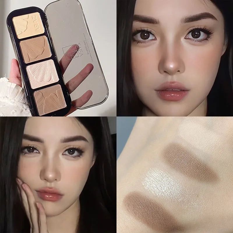 Contour Highlight Palette Silky Blurring Powder for Face Sculpting 4-in-1 Shimmer Matte Long Lasting Makeup Palette Nose Shadow Qme 01 Chestnut Brown