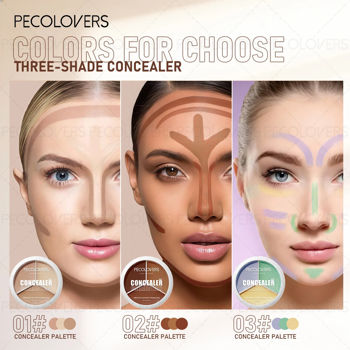 Three-color Facial Concealer Covering Blemishes Spots Waterproof Qme
