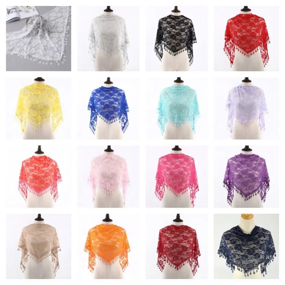 Sun Protection Lace Scarf Colorful Tassel Printed Wraps Hair Qme