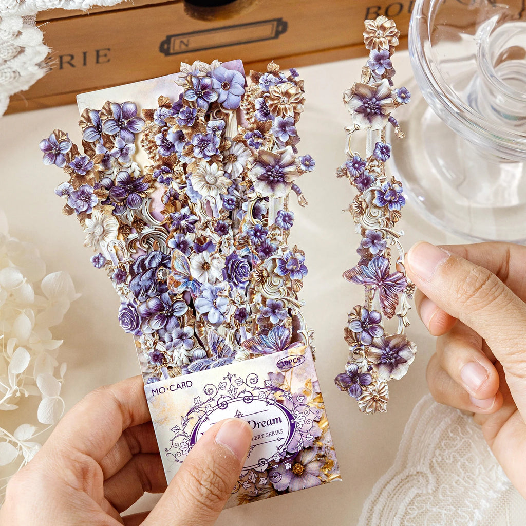 10pcs/bag Long Strip Sticker Bag The Gallery Series Exquisite Plant Flower Craft Sticker Notebook Photo Frame Cup DIY Decoration Qme