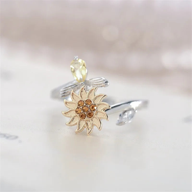 Anxiety Rings for Women Y2k Jewelry Rings Sun Flower Charm Daisy Bead Anti Stress Fidget Spinner Rings Teens 2025 Aesthetic Qme