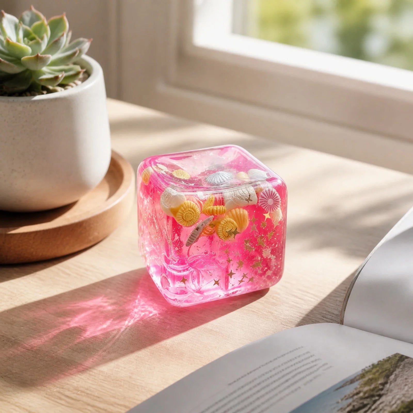 Pink Ocean Seashell Squeezable Toy Fun Stress Relief Simulation Cube Fidget Toy for Children and Adult Party Decor Qme
