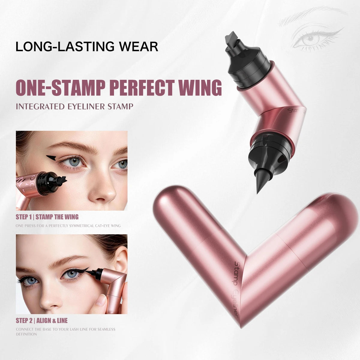 2 In 1 Double Head Stamp Eyeliner Waterproof Sweatproof Smudgeproof Quick Dry Black Liquid Eyeliner Natural Eye Makeup Qme