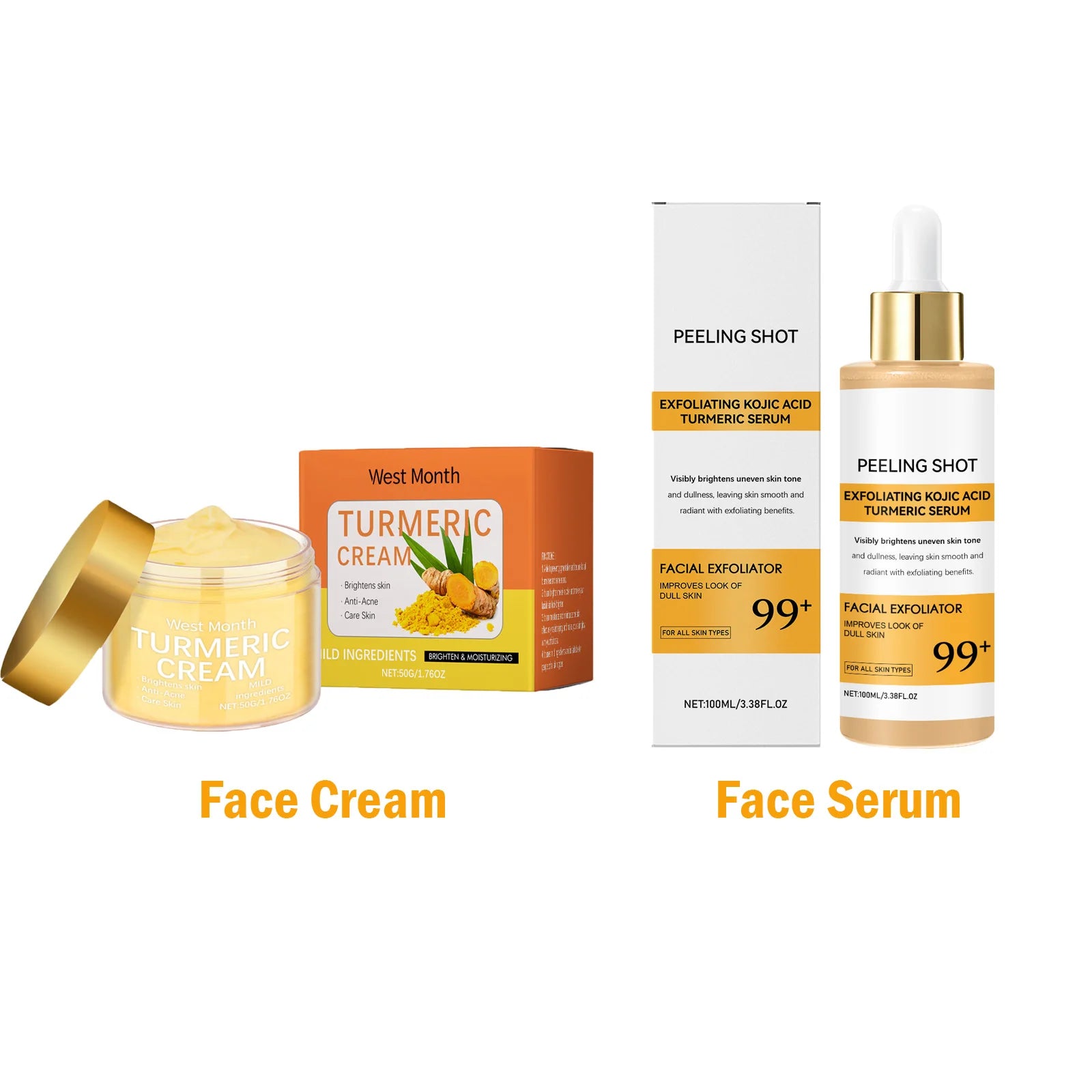 Turmeric Brightening Skincare Set Exfoliating Serum Moisturizing Cream For Dull & Acne-Prone Skin Brighten Even Tone Vegan Kit Qme 2 IN 1