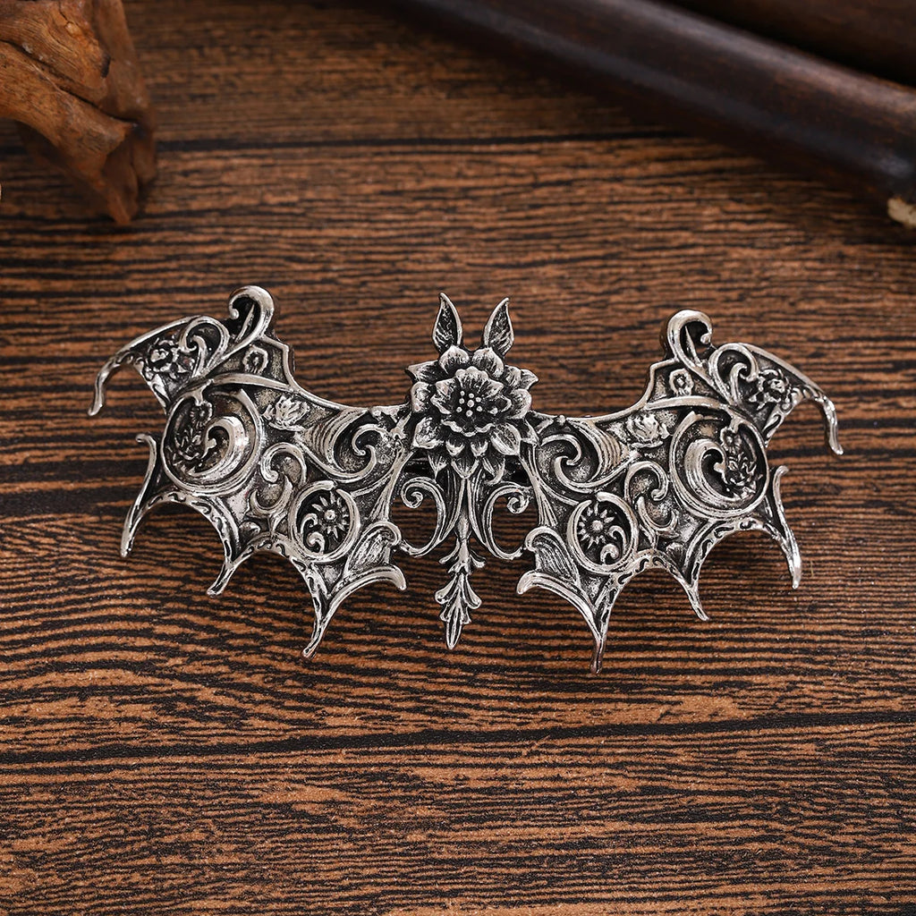Viking Vintage Floral Bat Hair Clip for Women, Updo Gothic Fashion Trend, Nordic Norwegian Style Party Accessory Qme WHITE