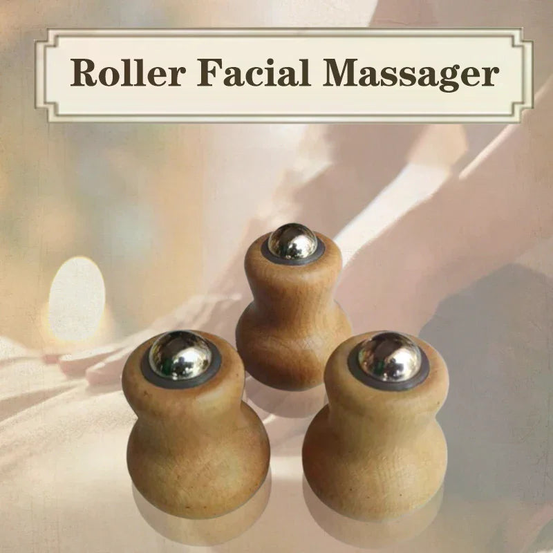 Wooden Facial Massage Roller Iron Ball Tools Mini Hand-held Massager Qme