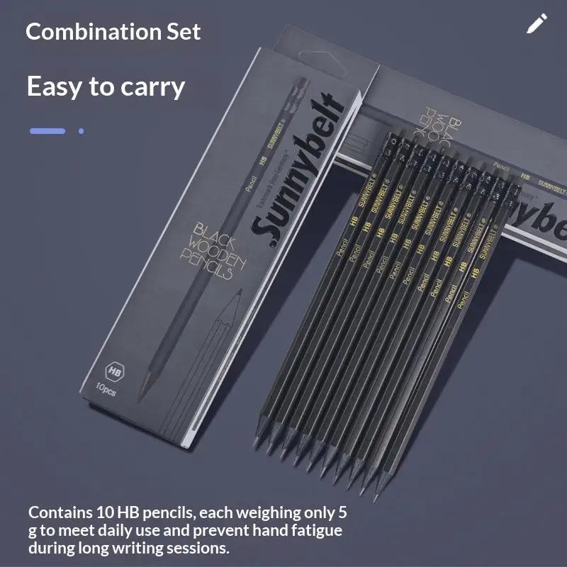 10-piece Black Wooden Pencils HB Hexagonal Lead Optional Writing Qme