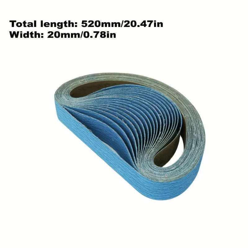 10/20 piece sanded belt, 20 x 520 mm, 40/60/80/120 grains, zirconia corundum for wood, metal, stainless steel, automotive and fu Qme