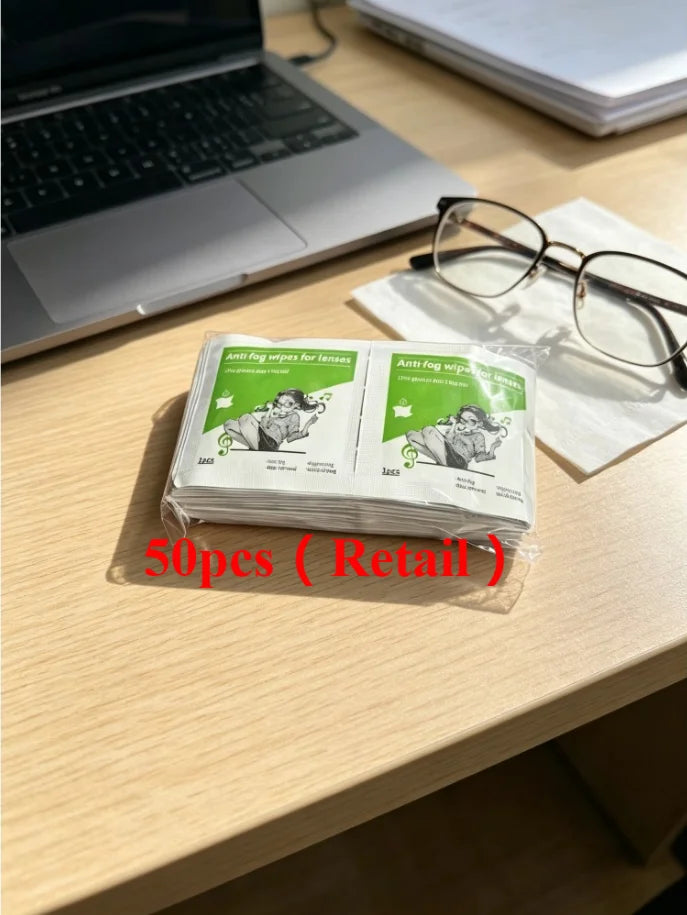Anti-fog Wipes for Glasses, Universal for Glasses/Helmet Visors, Long-lasting Anti-fog Without Blurring, Streak-free Wiping Qme 50pcs
