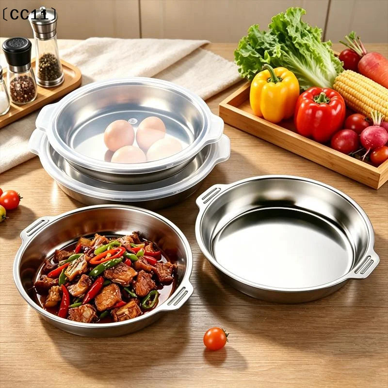 Round Stainless Steel Food Storage Container Lid Grade- Airtight Tray Qme