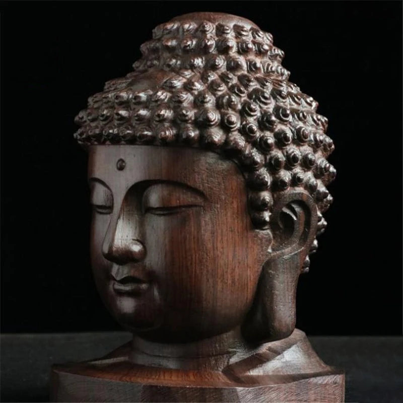 Creative New Buddha Statue Wooden Sakyamuni Tathagata Figurine India Buddha Head Statue Crafts Decorative Ornament. Qme