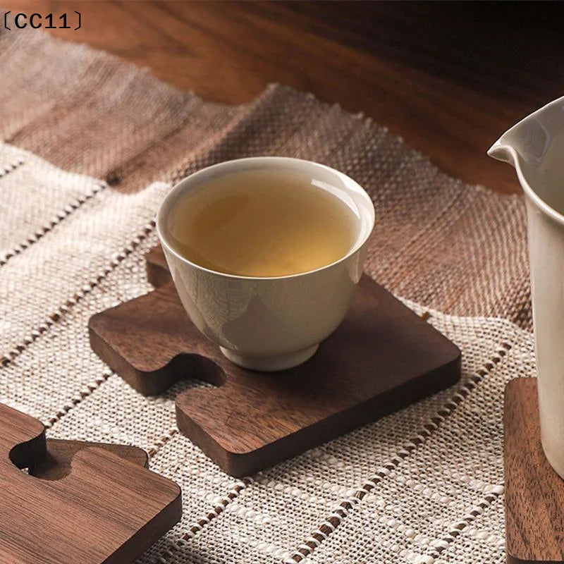 Wooden Coaster Retro Teacup Mats Creative Building Block Shape Cup Qme
