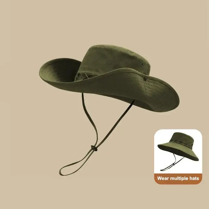 Breathable Western Cowboy Hat Solid Adjustable Wide Brim Sun Outdoor Qme Green