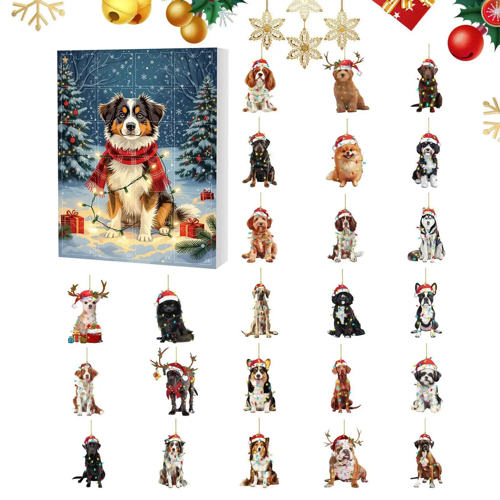 Christmas Countdown Dog 2D Acrylic Pendant 24 Days Advent Calendar Qme